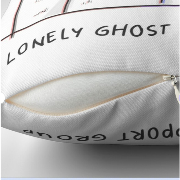 Lonely Ghost Support Group Throw Pillow  - Insert Included! - Picture 4 of 6